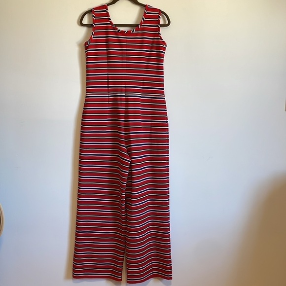 VTG Retro Jumpsuit Med Red 60s 70s Revival Coastal Nautical Mid-Mod - Picture 2 of 15